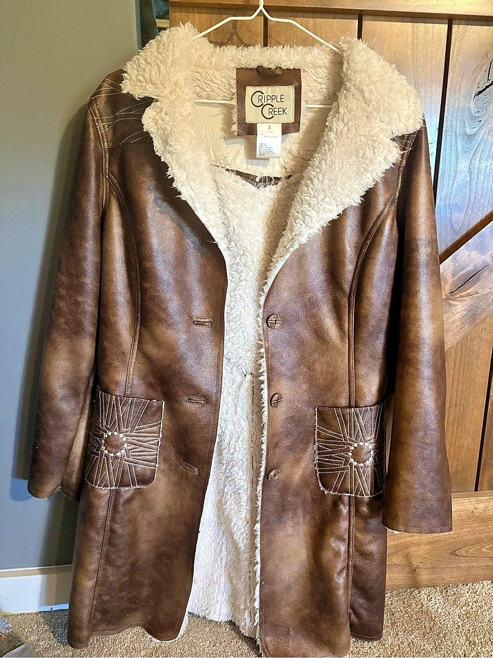 Cripple Creek Brown Faux Shearling Coat Size Small